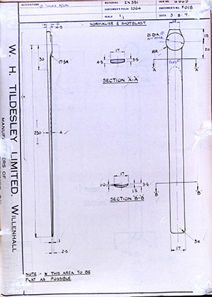 J.E Hanger & Co LTD F018  WH Tildesley Forging Technical Drawing