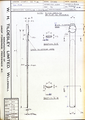 J.E Hanger & Co LTD F018  WH Tildesley Forging Technical Drawing