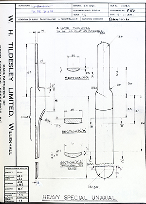 J.E Hanger & Co LTD F021 Heavy Special Uniaxial WH Tildesley Forging Technical Drawing