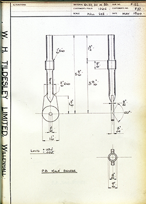 J.E Hanger & Co LTD F037 PB - Male Bearer WH Tildesley Forging Technical Drawing