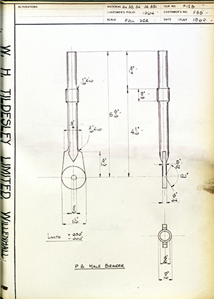 J.E Hanger & Co LTD F038 PB - Male Bearer WH Tildesley Forging Technical Drawing