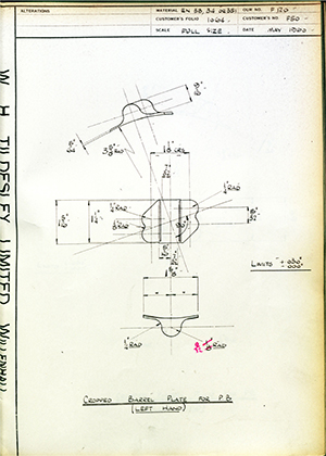 J.E Hanger & Co LTD F050 Cropped Barrel Plate for PB (Left Hand) WH Tildesley Forging Technical Drawing