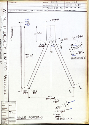 J.E Hanger & Co LTD F053 Male Forging WH Tildesley Forging Technical Drawing