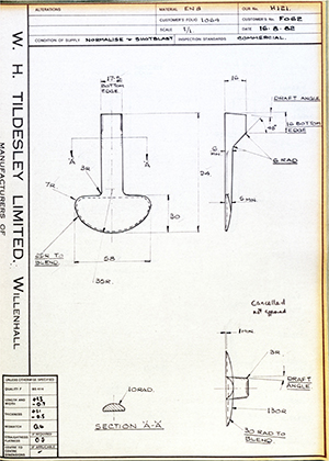 J.E Hanger & Co LTD F062  WH Tildesley Forging Technical Drawing