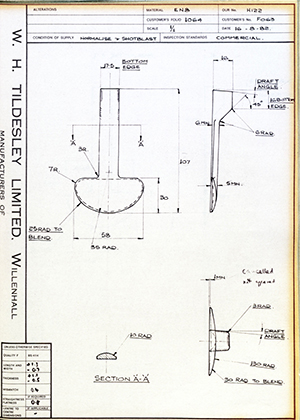 J.E Hanger & Co LTD F063  WH Tildesley Forging Technical Drawing