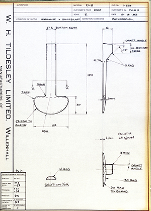 J.E Hanger & Co LTD F064  WH Tildesley Forging Technical Drawing