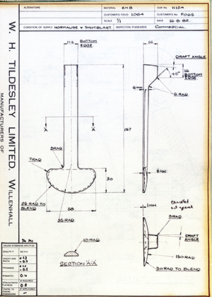 J.E Hanger & Co LTD F065  WH Tildesley Forging Technical Drawing