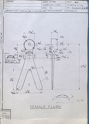 J.E Hanger & Co LTD F103 Female Flush WH Tildesley Forging Technical Drawing