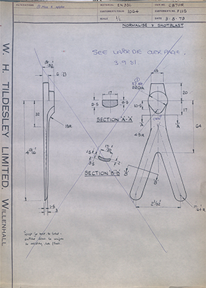 J.E Hanger & Co LTD F115  WH Tildesley Forging Technical Drawing