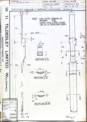 J.E Hanger & Co LTD F128  WH Tildesley Forging Technical Drawing