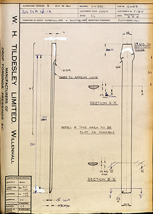 J.E Hanger & Co LTD F130  WH Tildesley Forging Technical Drawing