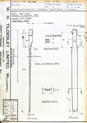 J.E Hanger & Co LTD F219  WH Tildesley Forging Technical Drawing