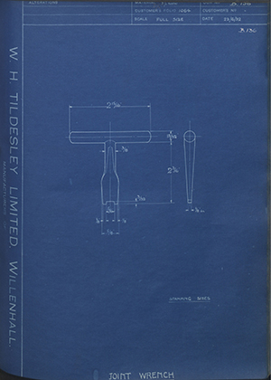 J.E Hanger & Co LTD  Joint Wrench WH Tildesley Forging Technical Drawing