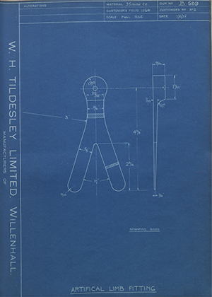 J.E Hanger & Co LTD No2 Artificial Limb Fitting WH Tildesley Forging Technical Drawing