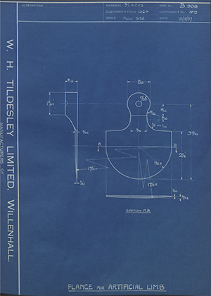 J.E Hanger & Co LTD No2 Flange for Artificial Limb Fitting WH Tildesley Forging Technical Drawing