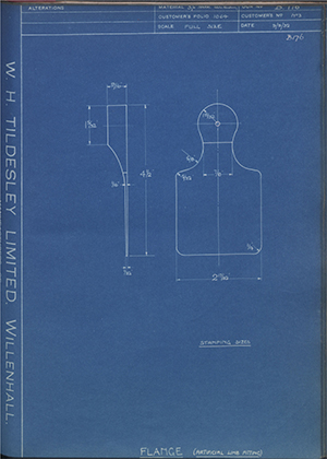 J.E Hanger & Co LTD No3 Flange for Artificial Limb Fitting WH Tildesley Forging Technical Drawing