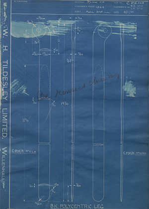 J.E Hanger & Co LTD RH No13 / LH No12 BK Polycentric Leg WH Tildesley Forging Technical Drawing