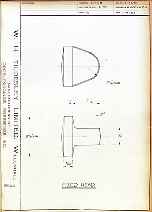 J.E Shay LTD 2002694 Fixed Head WH Tildesley Forging Technical Drawing