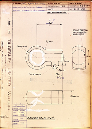 J.E Shay LTD 2004312 Connecting Eye WH Tildesley Forging Technical Drawing