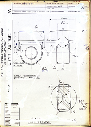 J.E Shay LTD 2004709 Fixed End Forging WH Tildesley Forging Technical Drawing