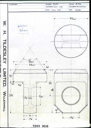 J.E Shay LTD 3001030 Fixed Head WH Tildesley Forging Technical Drawing