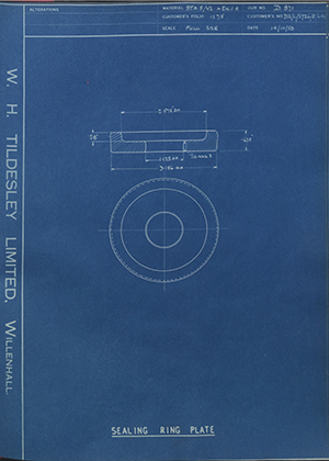 J.E Shay LTD D2/B/2726/E/646 Sealing Ring Plate WH Tildesley Forging Technical Drawing