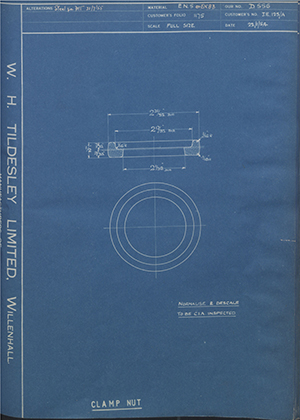 J.E Shay LTD JE125/A Clamp Nut WH Tildesley Forging Technical Drawing