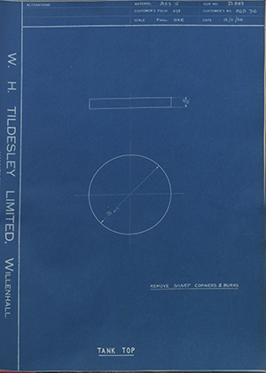 J.E Shay LTD RGD716 Tank Top WH Tildesley Forging Technical Drawing