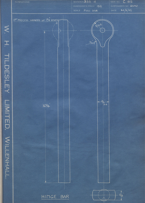 James Austin & Sons (Dewsbury) LTD 6240 Hinge Bar WH Tildesley Forging Technical Drawing