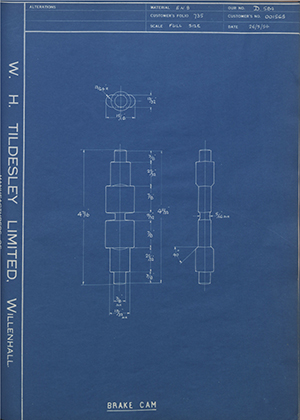 James Cycle Company LTD 001565 Brake Cam WH Tildesley Forging Technical Drawing