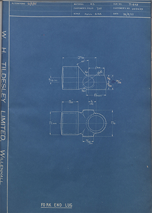 James Cycle Company LTD 003439 Fork End Lug WH Tildesley Forging Technical Drawing