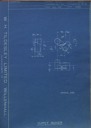 James Cycle Company LTD HE58 Tappet Rocker WH Tildesley Forging Technical Drawing