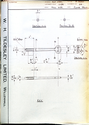 James Gibbons LTD 64 Key WH Tildesley Forging Technical Drawing