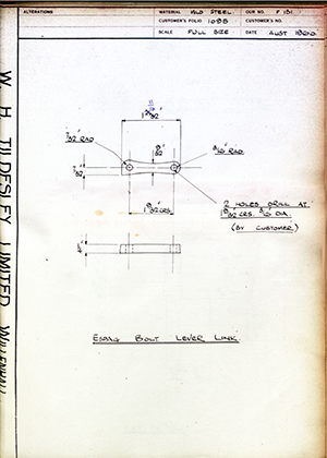 James Gibbons LTD  Espag Bolt Lever Link WH Tildesley Forging Technical Drawing