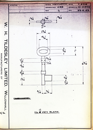 James Gibbons LTD JG101506 Key No12 Blank WH Tildesley Forging Technical Drawing