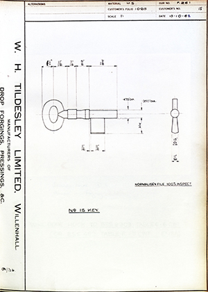 James Gibbons LTD  Key No15 WH Tildesley Forging Technical Drawing