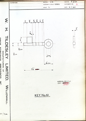 James Gibbons LTD  Key No61 WH Tildesley Forging Technical Drawing