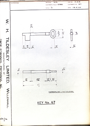 James Gibbons LTD  Key No67 WH Tildesley Forging Technical Drawing