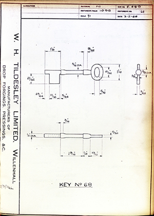 James Gibbons LTD  Key No68 WH Tildesley Forging Technical Drawing