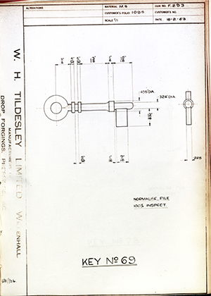 James Gibbons LTD  Key No69 WH Tildesley Forging Technical Drawing