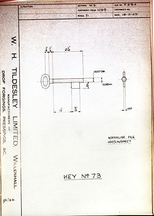 James Gibbons LTD  Key No73 WH Tildesley Forging Technical Drawing