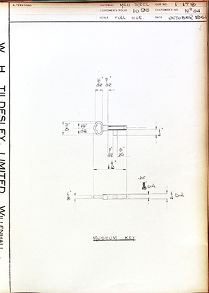 James Gibbons LTD No34 Museum Key WH Tildesley Forging Technical Drawing