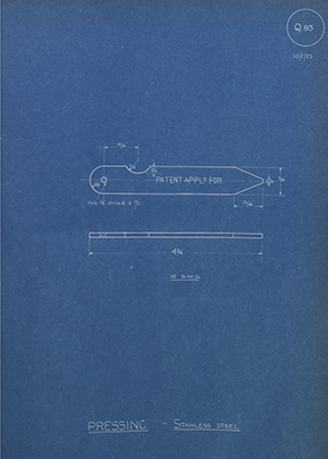 James Neill & Co Pressing - Stainless Steel WH Tildesley Forging Technical Drawing