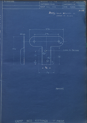 John Hawley & Co Walsall  Camp Bed Fitting 'T' Piece WH Tildesley Forging Technical Drawing