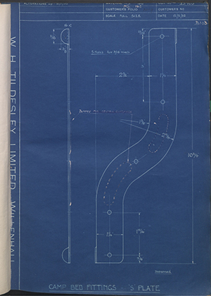 John Hawley & Co Walsall  Camp Bed Fittings 'S' Plate WH Tildesley Forging Technical Drawing