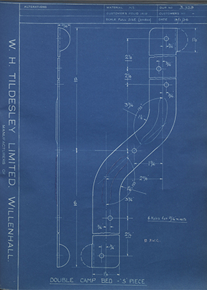 John Hawley & Co Walsall  Double Camp Bed 'S' Piece WH Tildesley Forging Technical Drawing