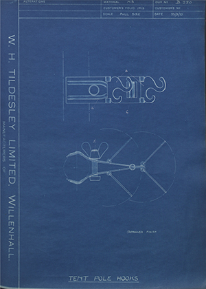 John Hawley & Co Walsall  Tent Pole Hooks WH Tildesley Forging Technical Drawing