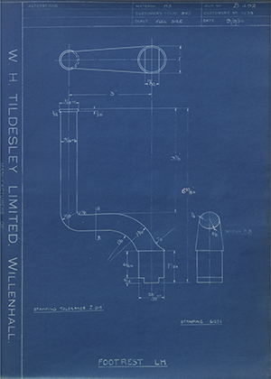 John Marston LTD (Sunbeam) 11133 Footrest LH WH Tildesley Forging Technical Drawing