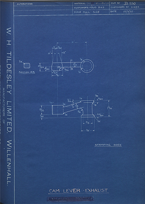 John Marston LTD (Sunbeam) 11485 Cam Lever - Exhaust WH Tildesley Forging Technical Drawing