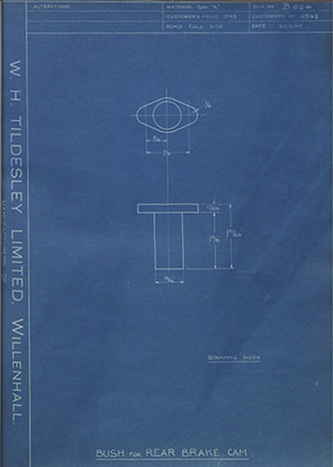 John Marston LTD (Sunbeam) 11742 Bush for Rear Brake Cam WH Tildesley Forging Technical Drawing